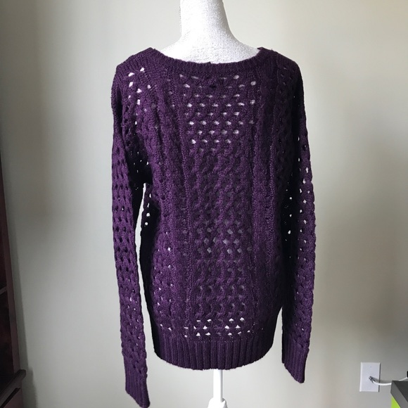 AQUA Dark Purple Open Weave Knit Sweater LARGE - Picture 6 of 8